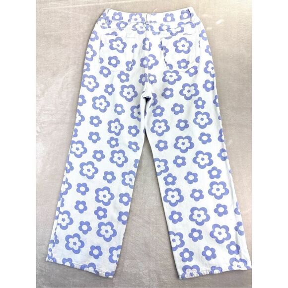 SHEIN Jeans Women’s L (10) White Purple High Rise Loose Baggy Floral Pants Retro - Picture 3 of 11